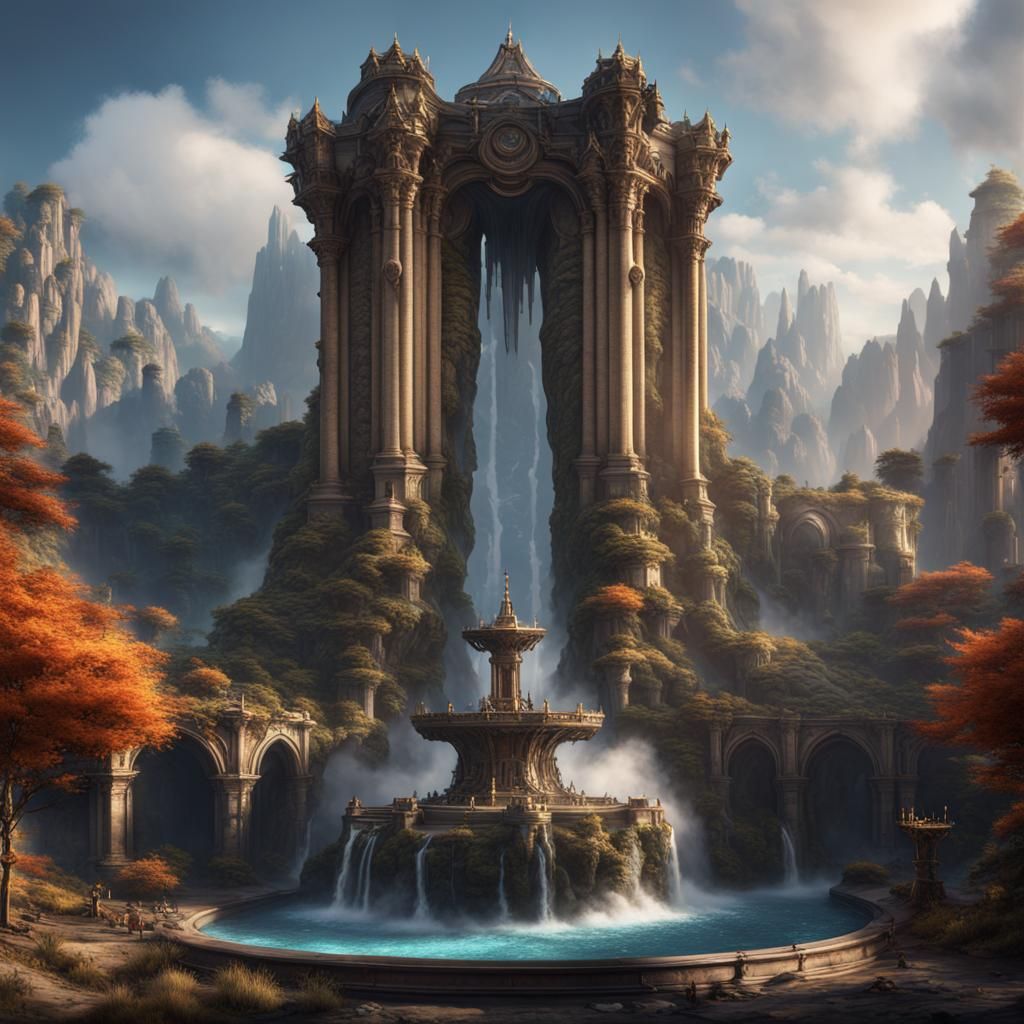 Fantastical Giant Fountain in Detailed Matte Painting
