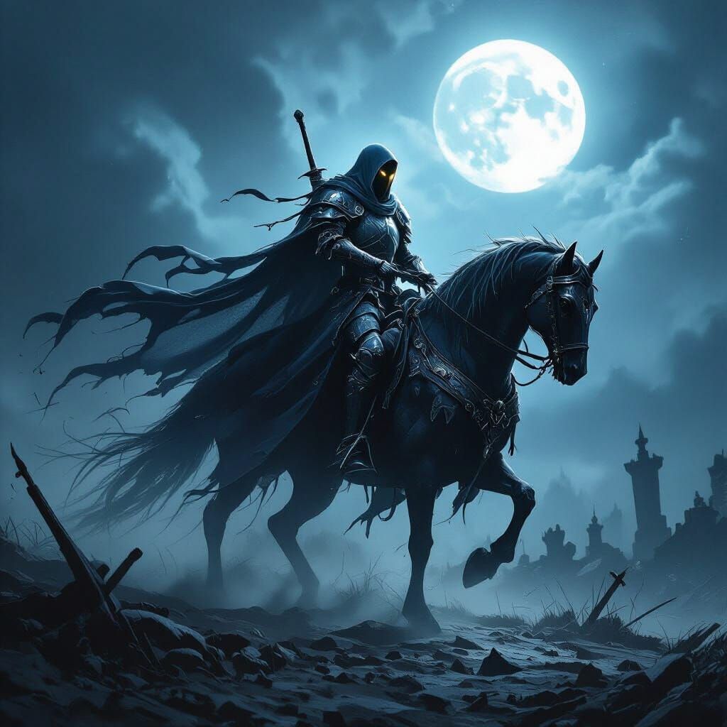 Spectral Knight on Moonlit Battlefield
