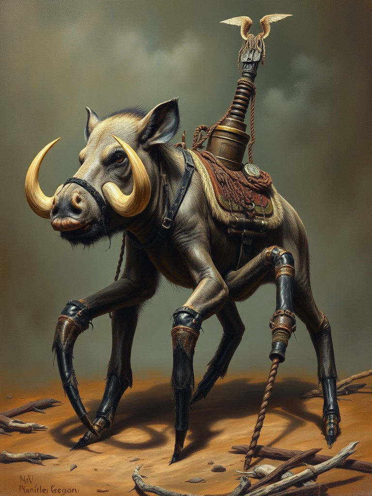 Warthog-Tarantula Hybrid with War Saddle, Fantasy Oil Painti...