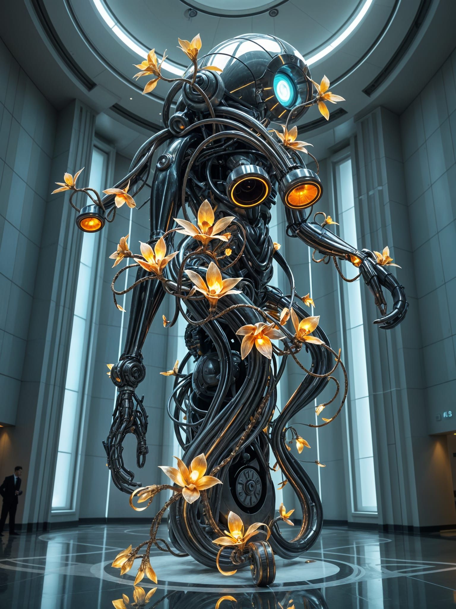 Bio-mechanical Statue mixing organic and mechanical elements