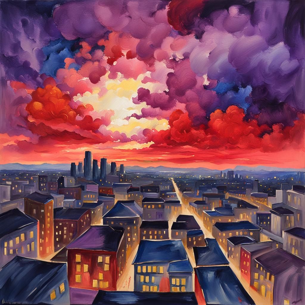 Hollywood Sky in Gouache Impressionist Style