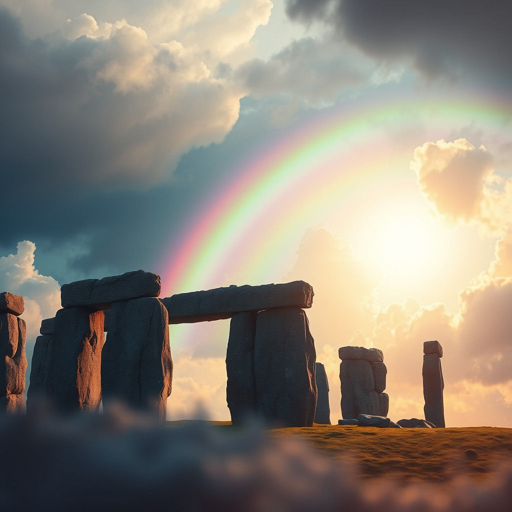 Rainbow Illuminates Stonehenge: A Fantasy Landscape