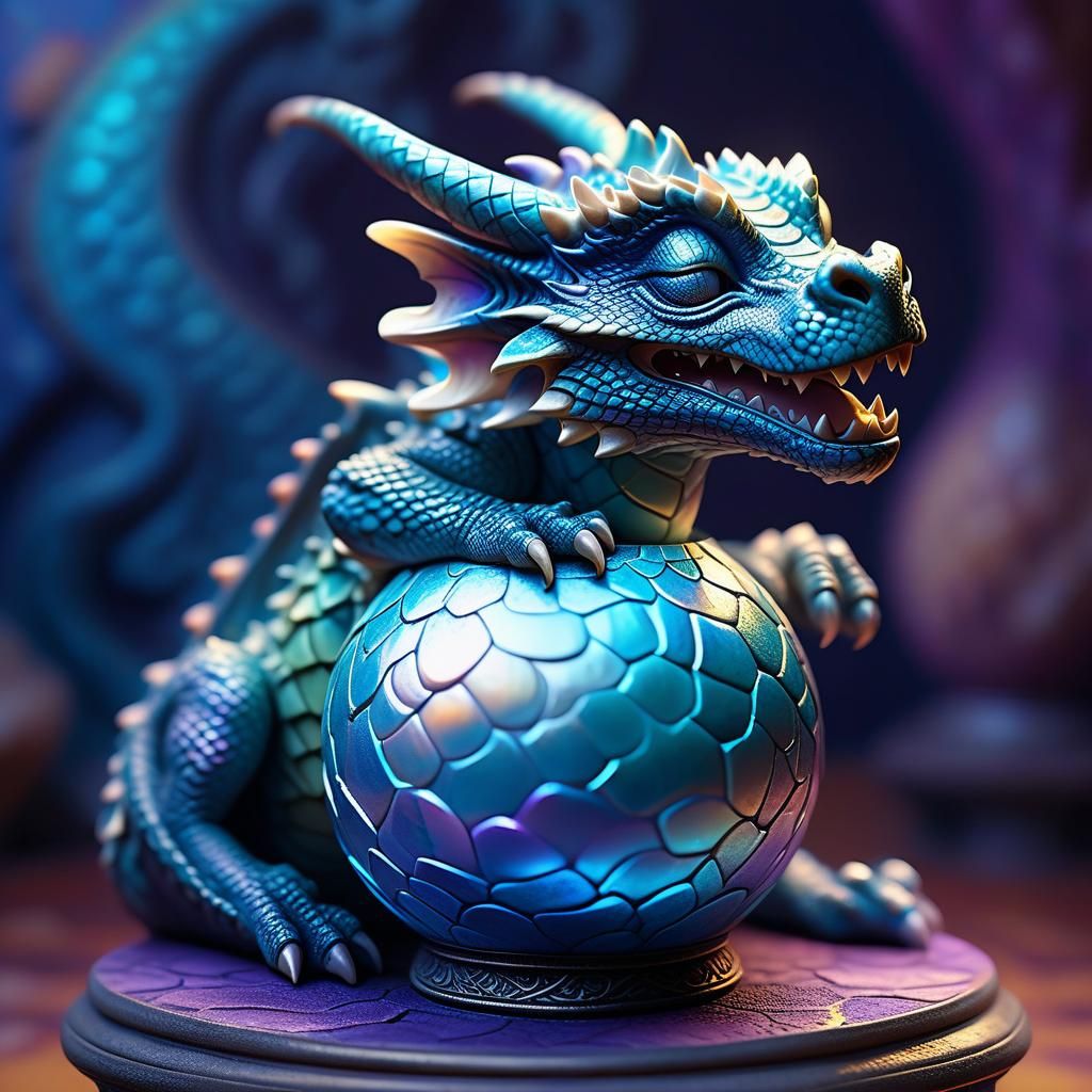 Cute Baby Marble Dragon on Pedestal: Hyperrealistic Art