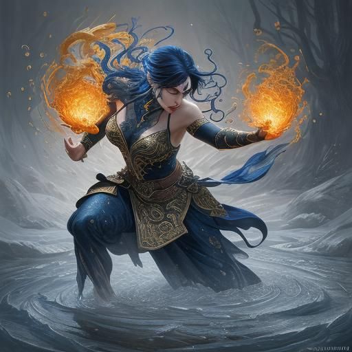 Mystical Face with Golden Cracks and Iris, Dynamic Painting