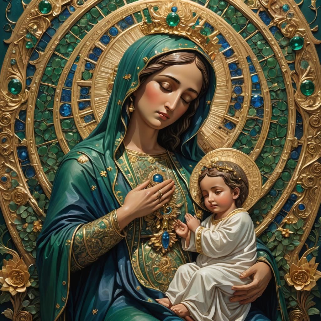 Virgin Mary and Baby Jesus: Fantastical Digital Art