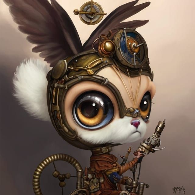 Chibi Steampunk Boy Portrait in Detailed Oil Painting