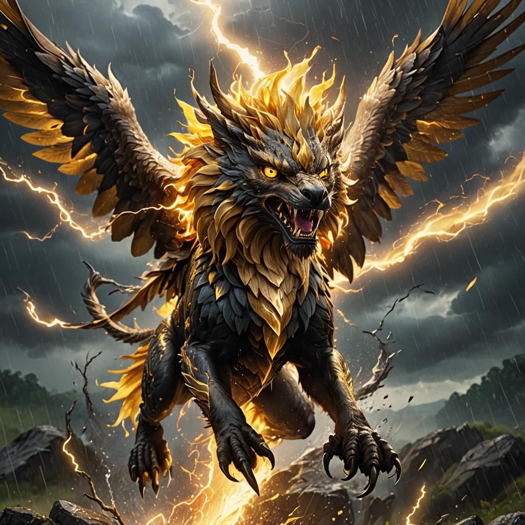 Griffon Soaring Through Storm in Hyperrealistic Style