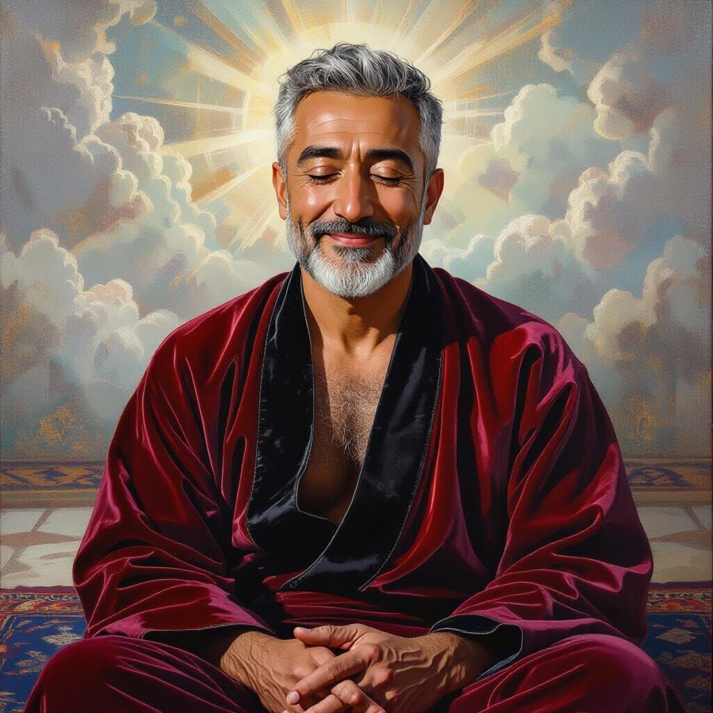 Handsome 58-Year-Old Man in Temple, Neo-Impressionist Style
