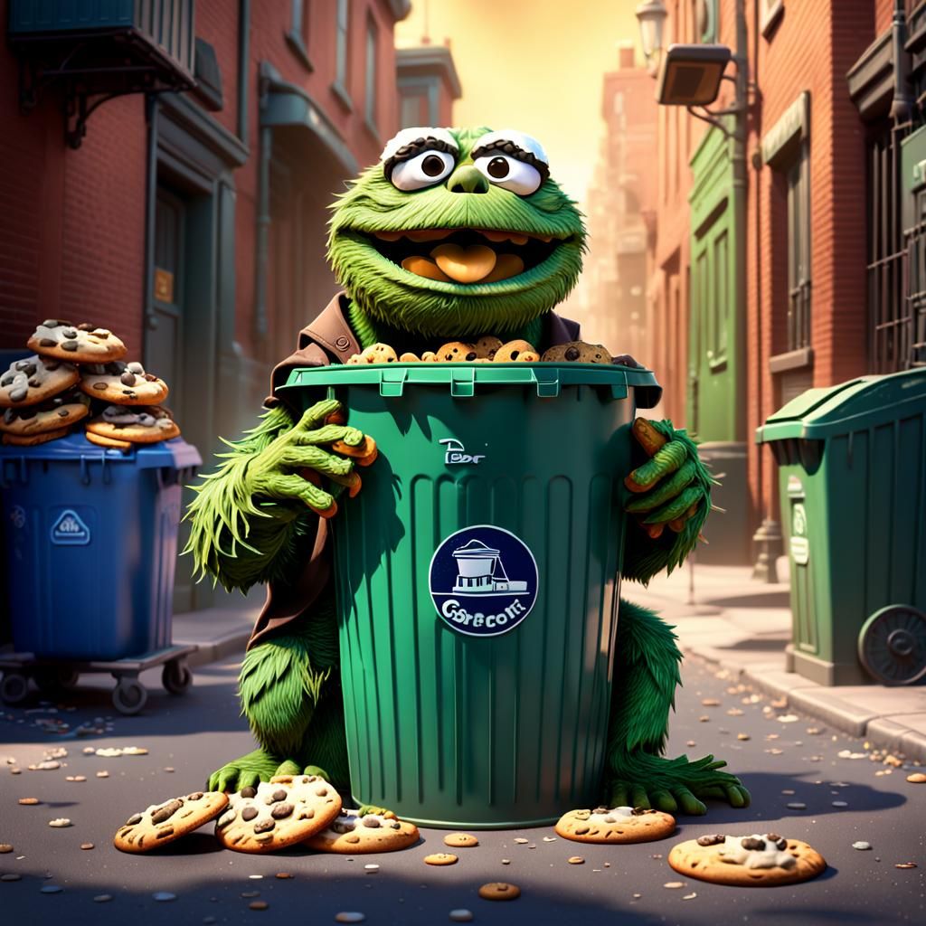 Oscar the Grouch Eats Cookie: Pixar-Style 3D Render