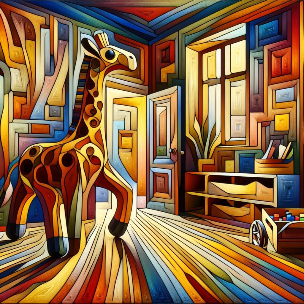 Giraffe Toy Brought to Life in Fauvist Art Deco Style