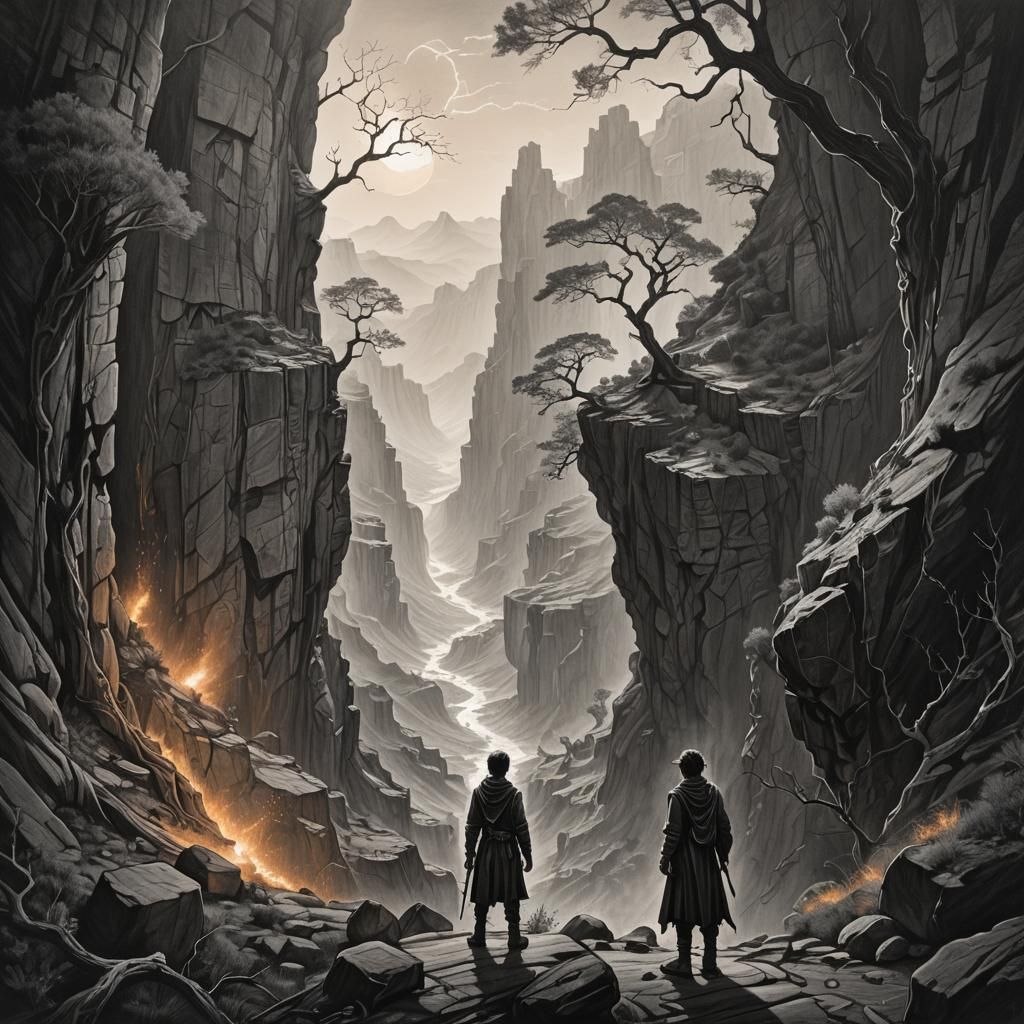 Apprentice Mage at Glowing Canyon in Charcoal Style