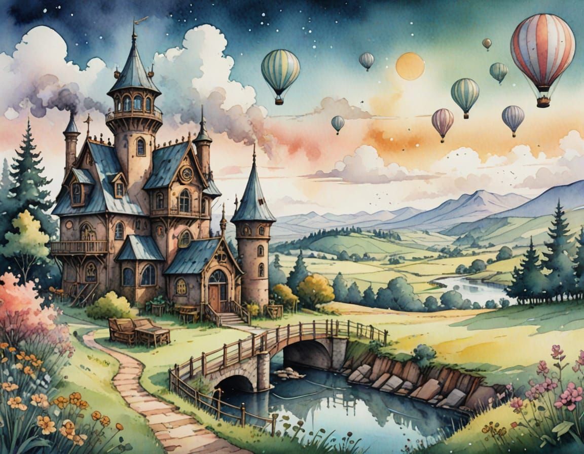 Dreamy Steampunk Castle Scene