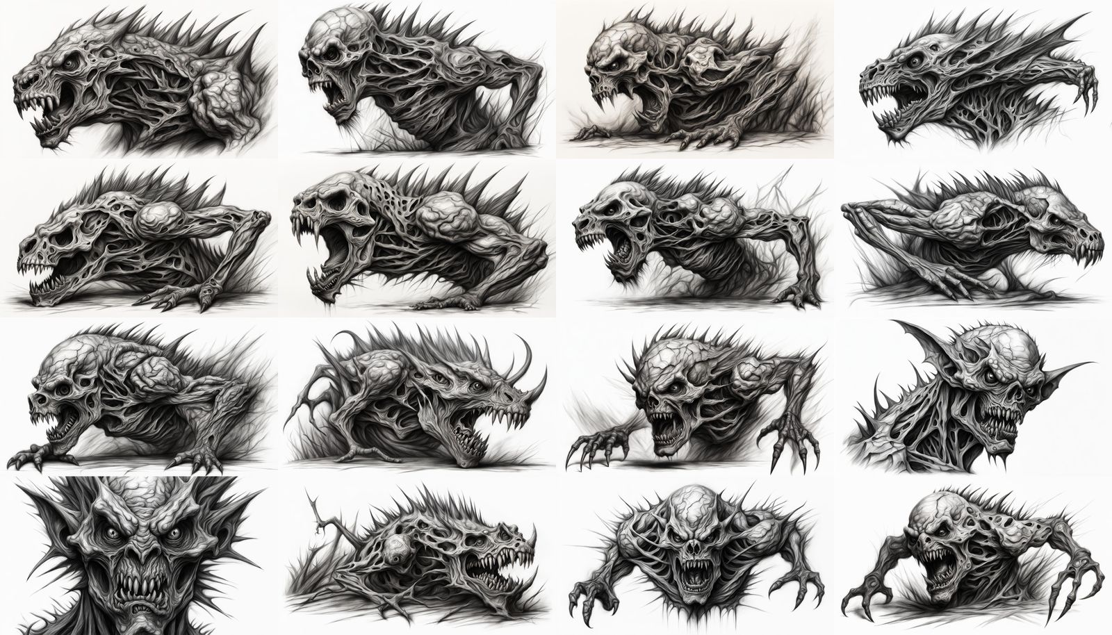 Detailed Charcoal Sketch of a Disfigured Creature