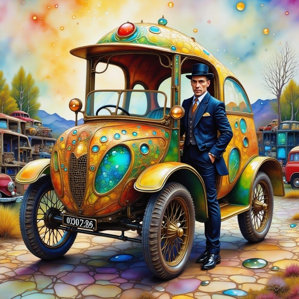 Egg Car Unveiling: A Charcoal Fantasy Drawing