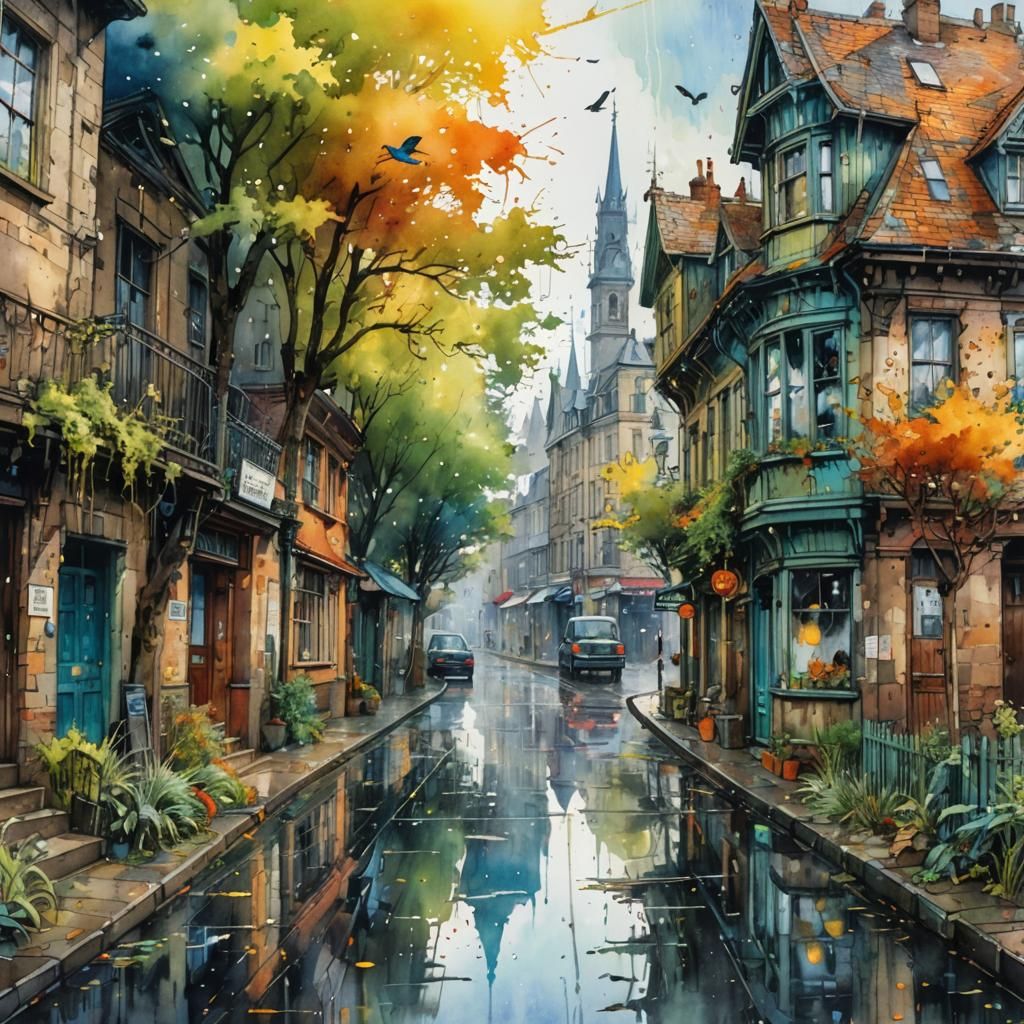 Victorian Street Scene in Art Brut Style