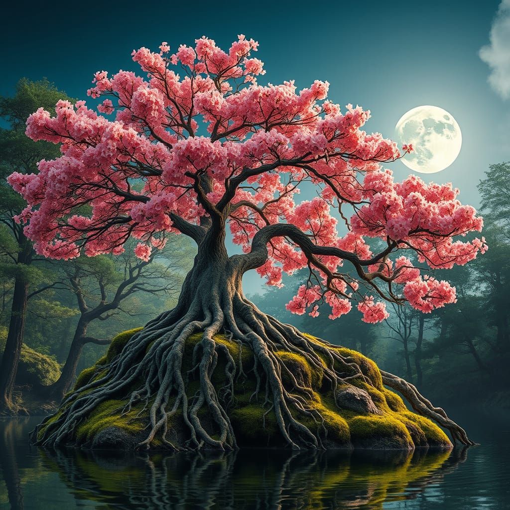 Dual Nature Tree: Spring Bloom and Autumn Ink