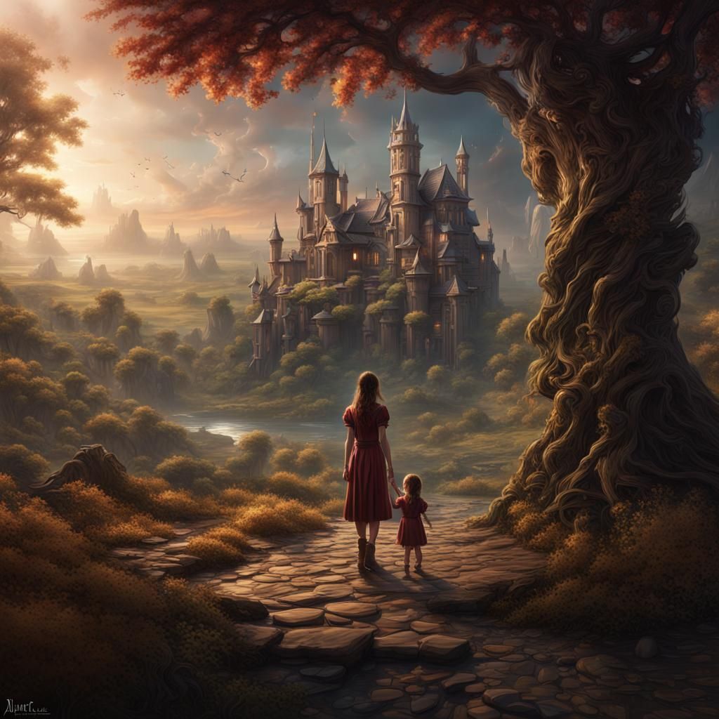 Mother and Daughter in a Fantastical Landscape