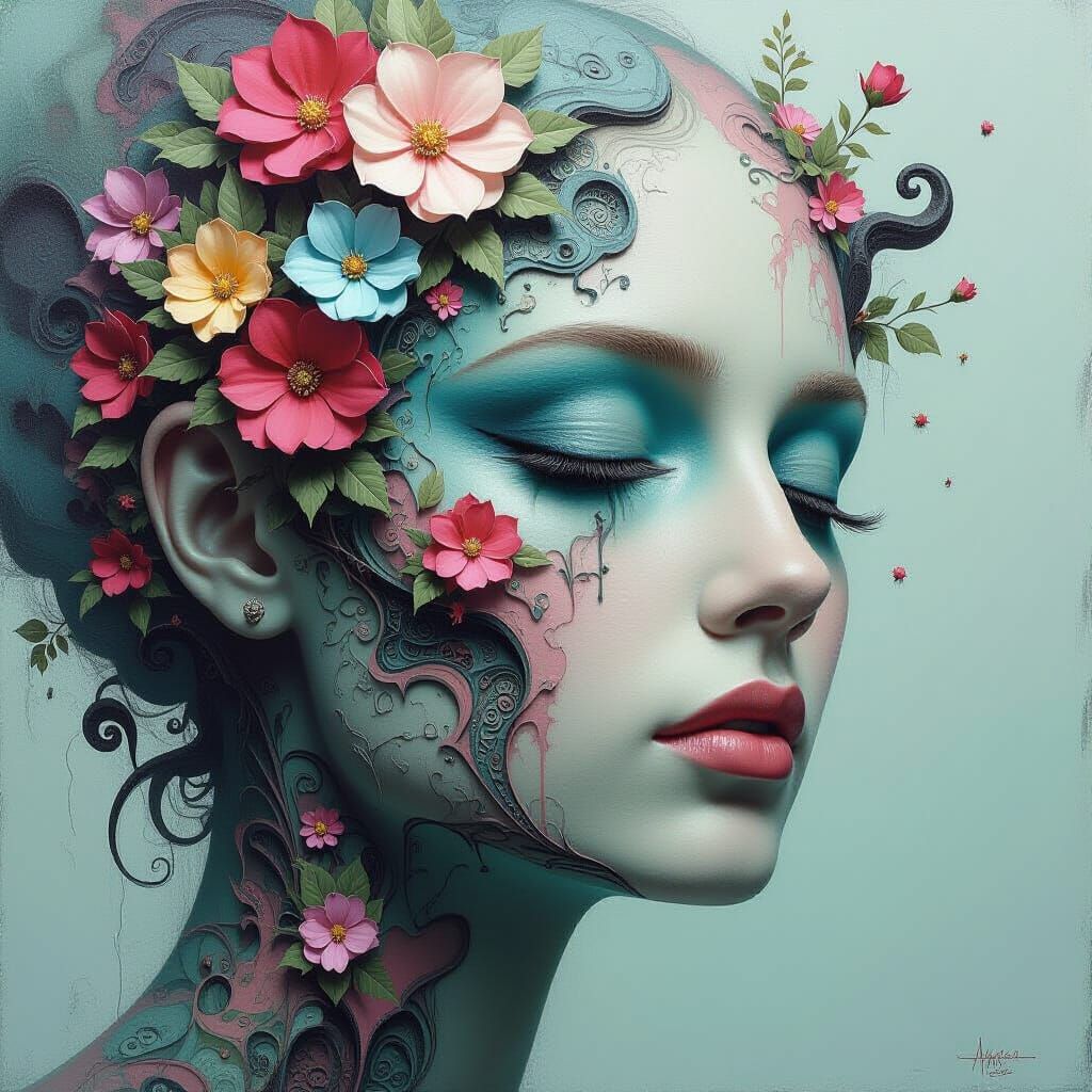 Airbrush, Dadaism, Pastel Colors masterpiece of dark reality in intricate detail and design