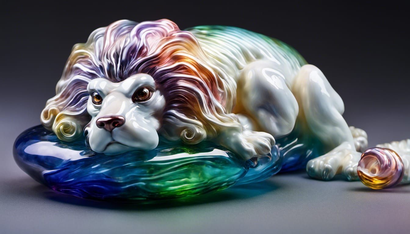 Iridescent Glass Falkor Figurine: Hyperrealistic Art