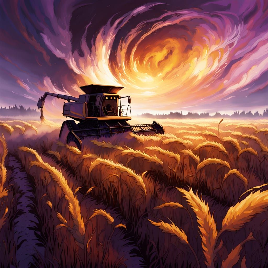 Golden Wheat Field at Fiery Autumn Sunset with Ancestral Spi...