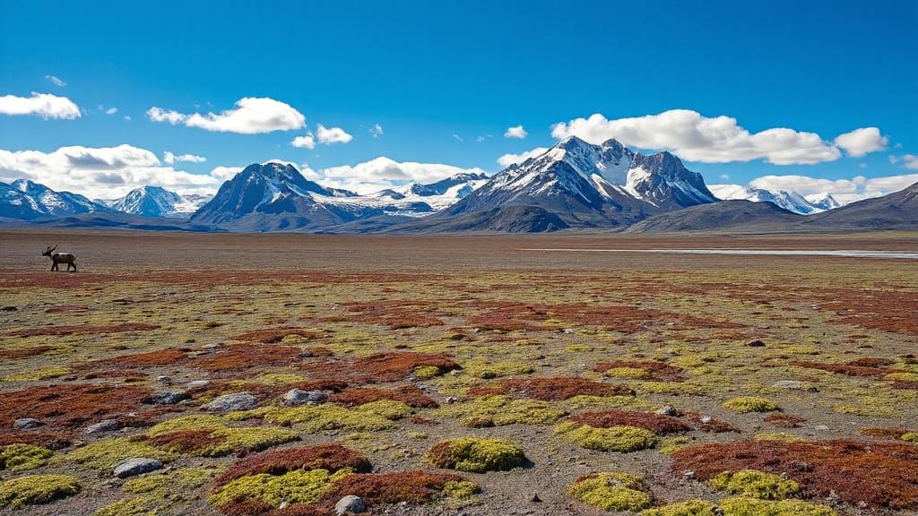 Arctic Tundra Landscape with Mountains and Lichen