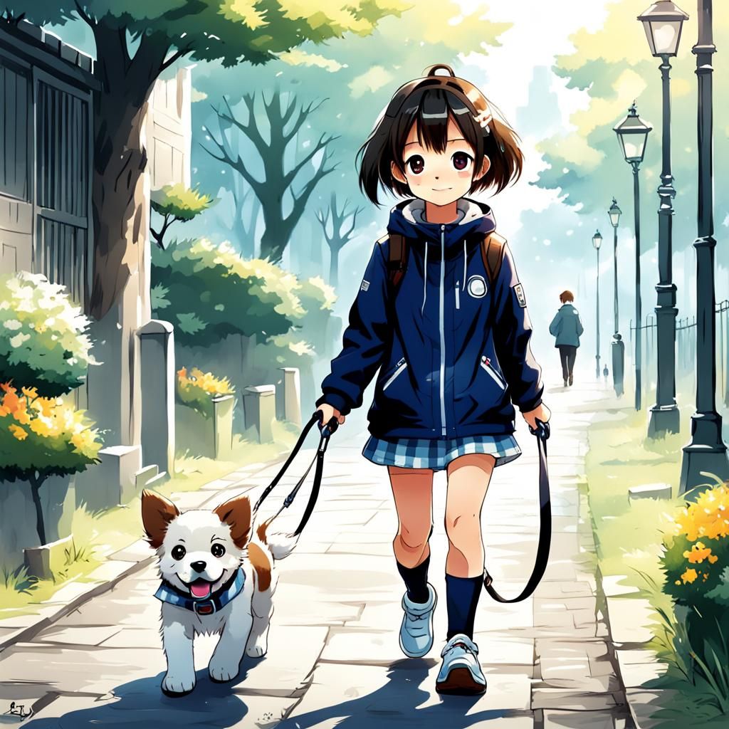 Adorable Puppy Walk in Anime Style