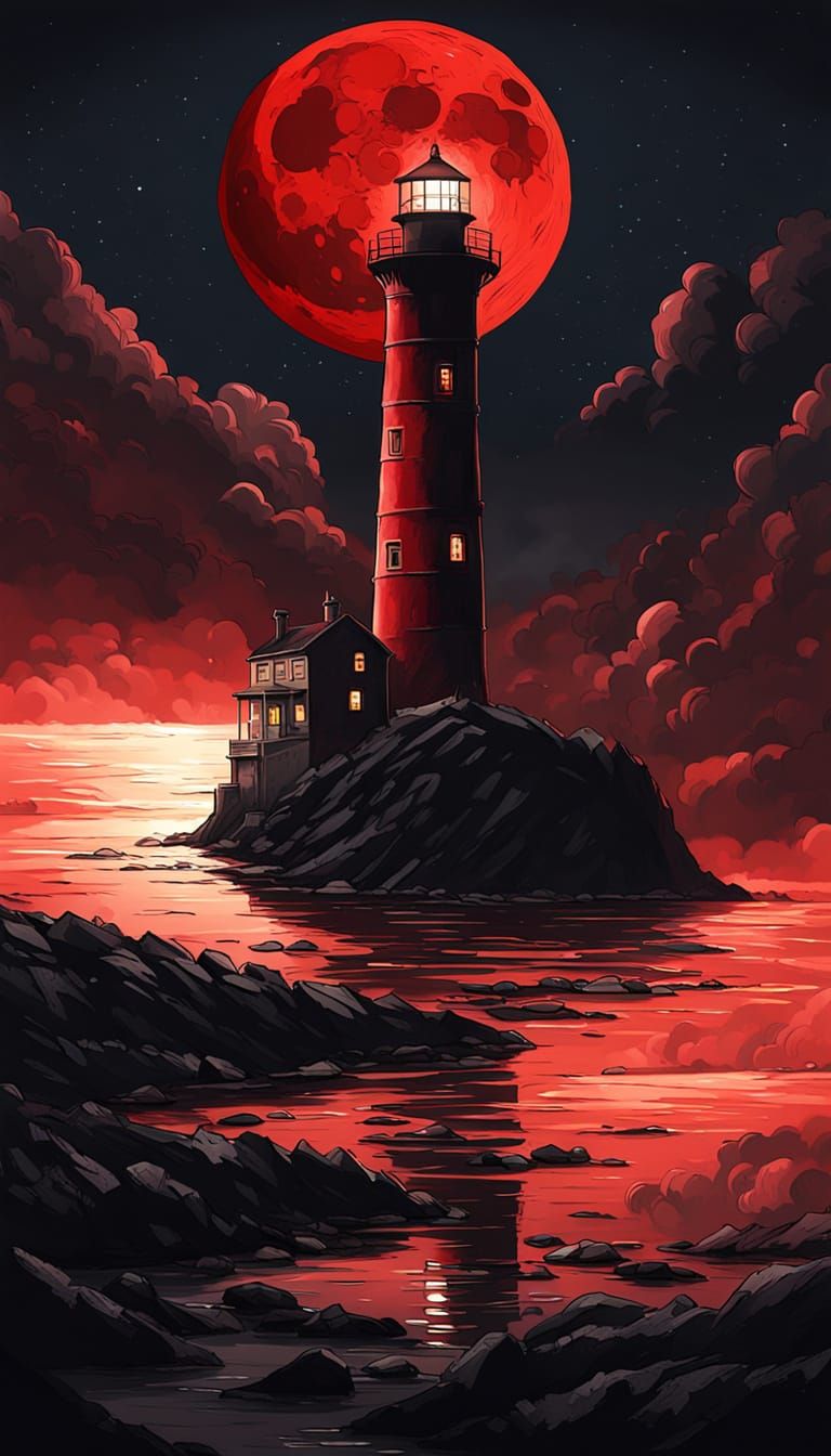 Desolate Bog with Sinking Ship and Red Moon