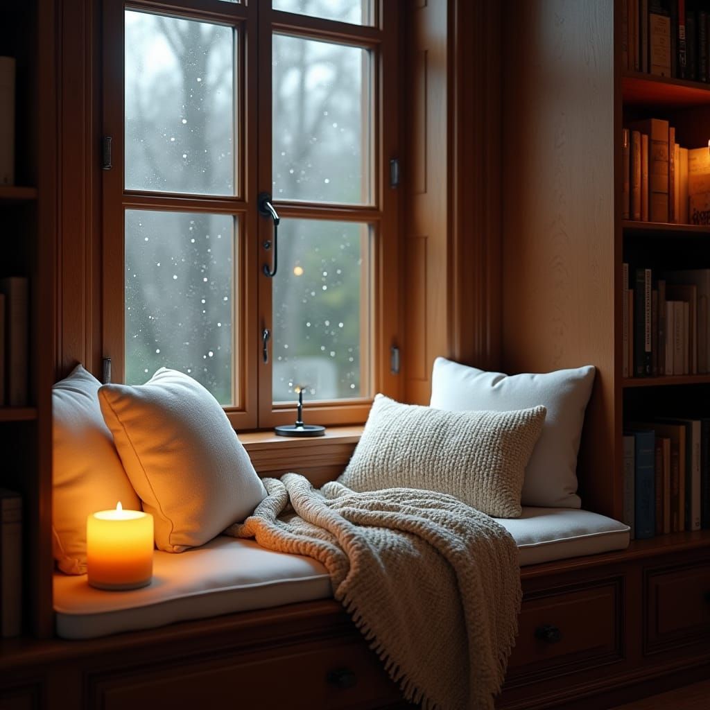 Cozy Rainy Day Reading Nook in 8k