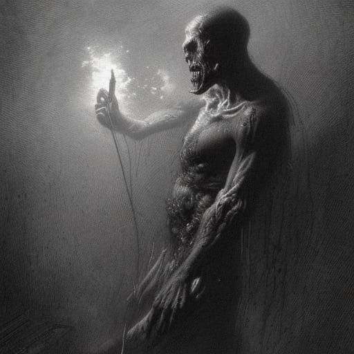 Man Losing Soul in Dark Horror Style