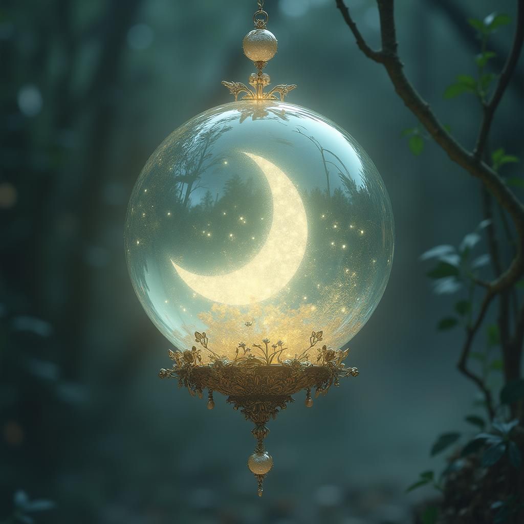 Ethereal Crystal Sphere Filled with Moonlight