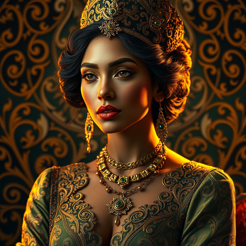 Regal Woman in Ornate Art Nouveau Portrait