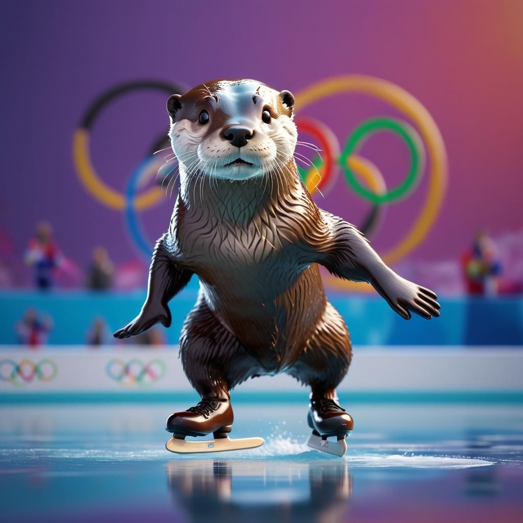 Olympic Otter Figure Skating in Hyperrealistic Style