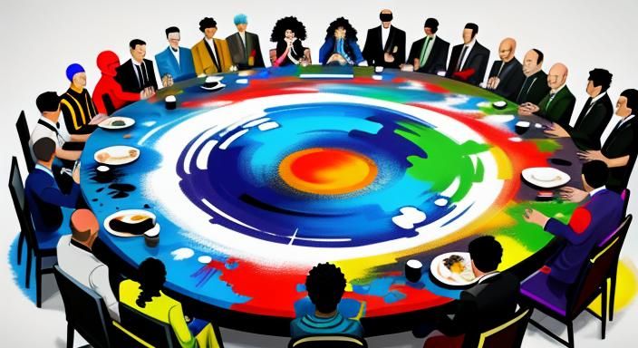 Passionate Argument Around Table in Graffiti Art Style