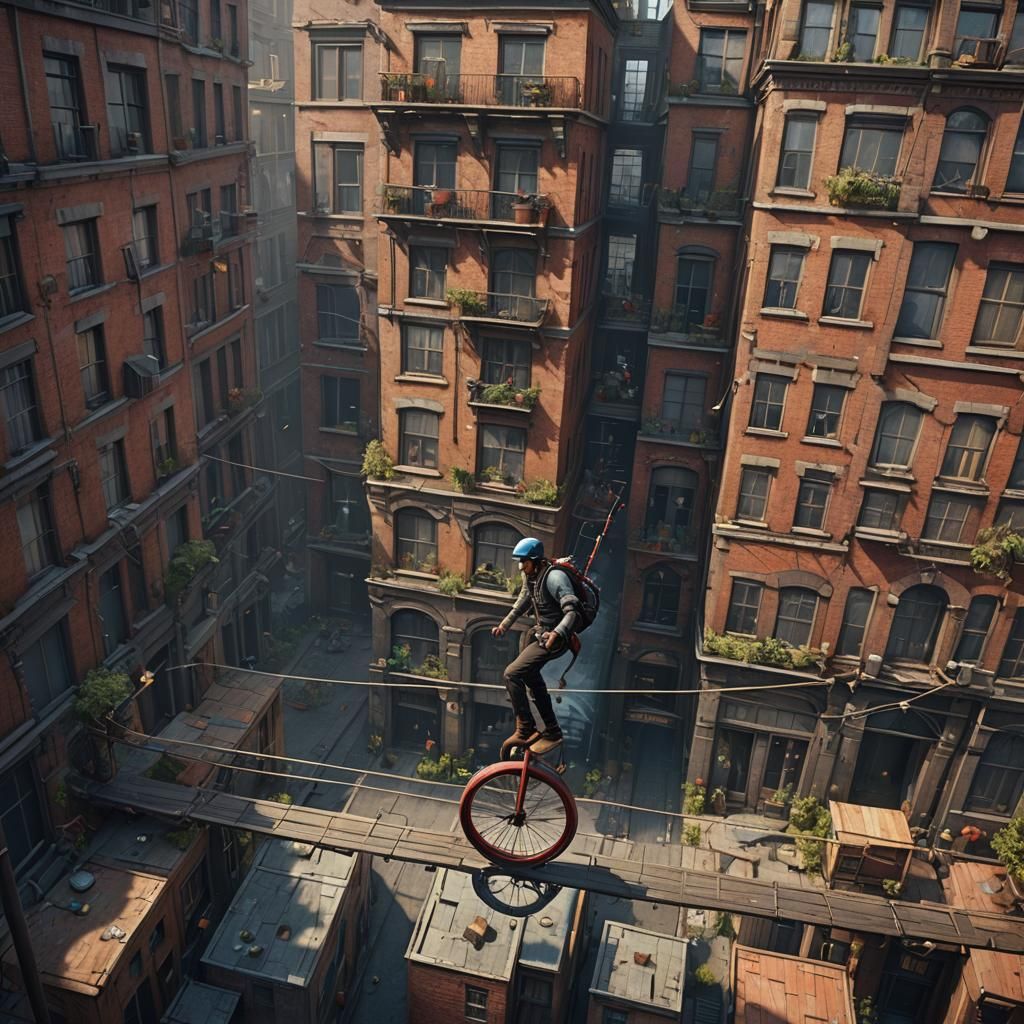 Unicyclist on Tightrope: Detailed Matte Painting