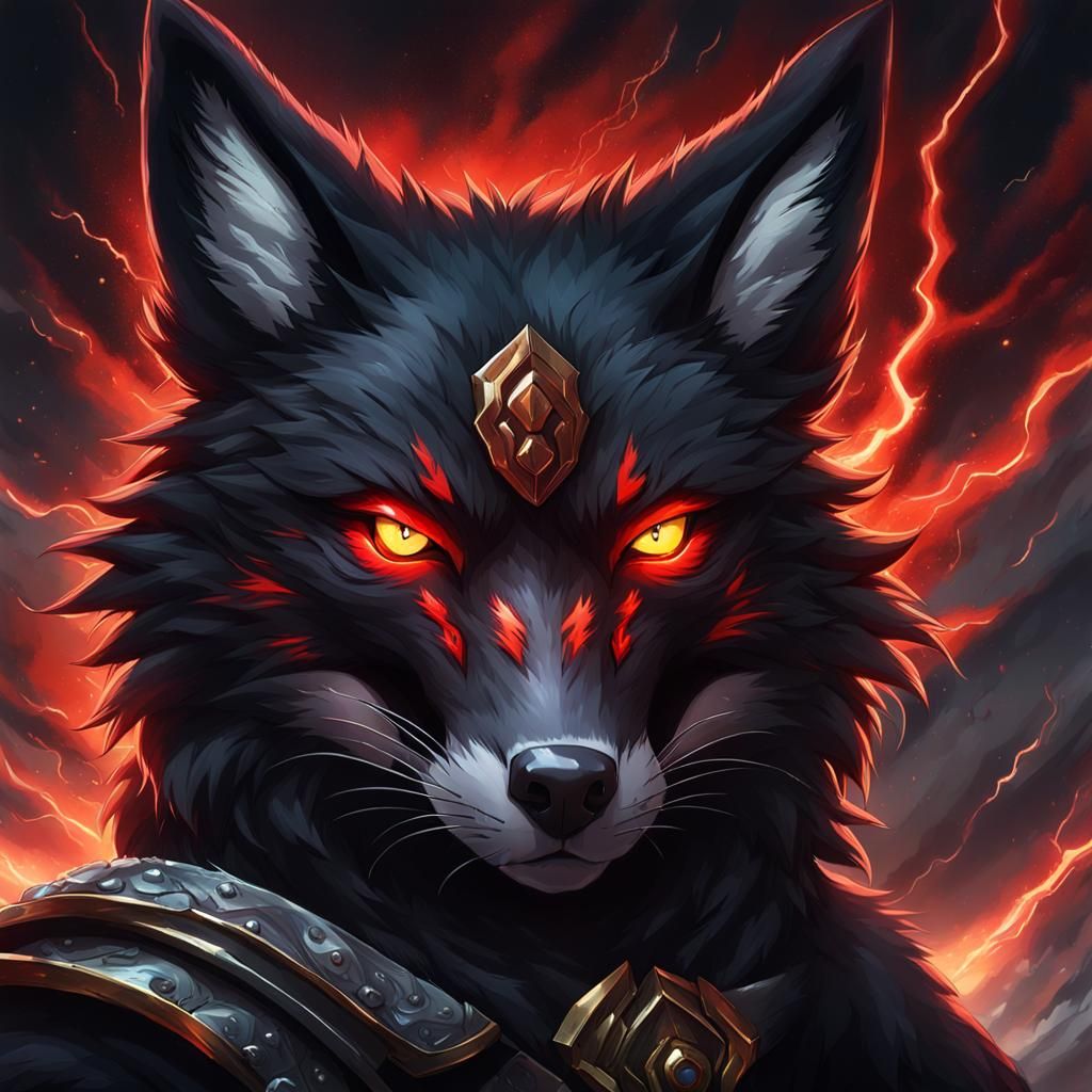 Epic Anime Black Fox Warrior with Lightning