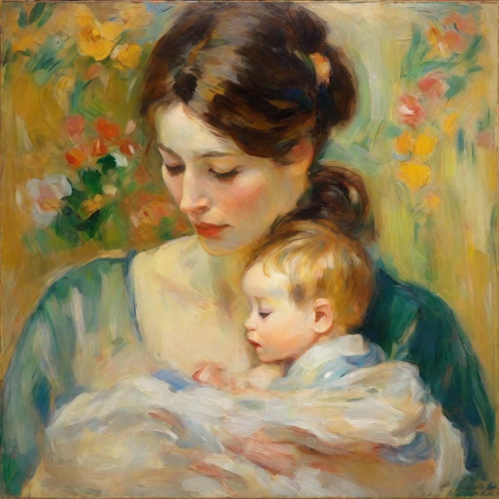 Mother and Child Portrait in Neo-Impressionist Style