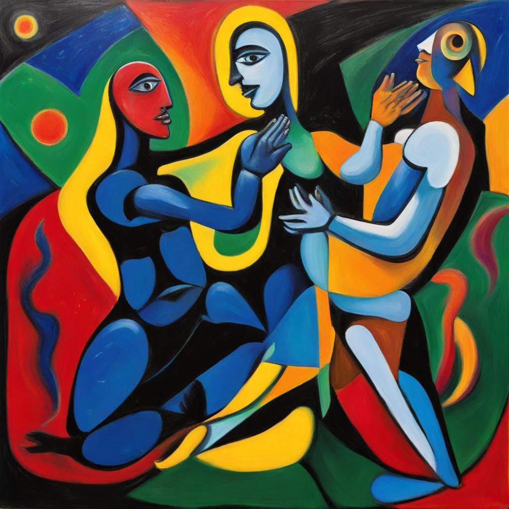 Spiritual Breakup in Space: A Picasso-Matisse Style Painting