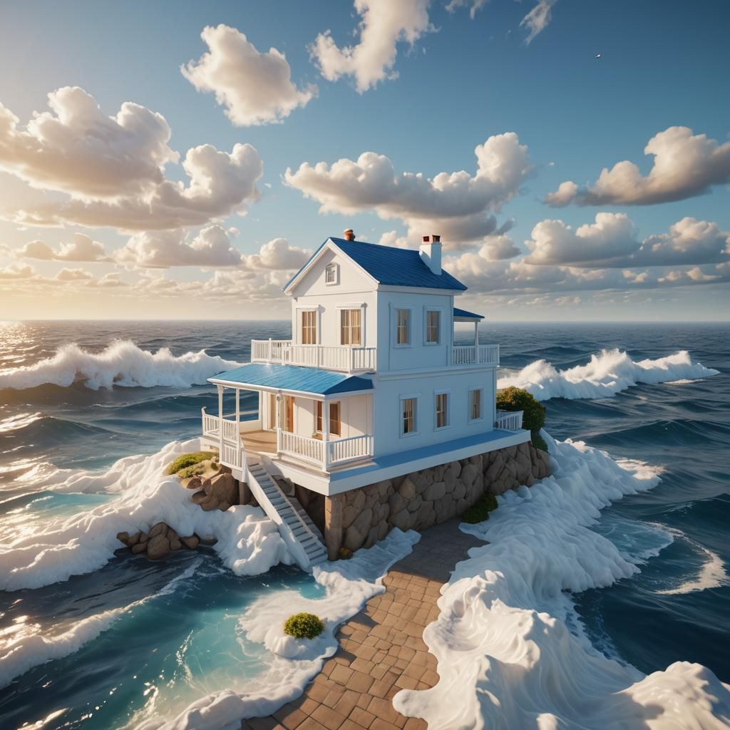 Modern Seaside House in 3D Game Cinematic Style