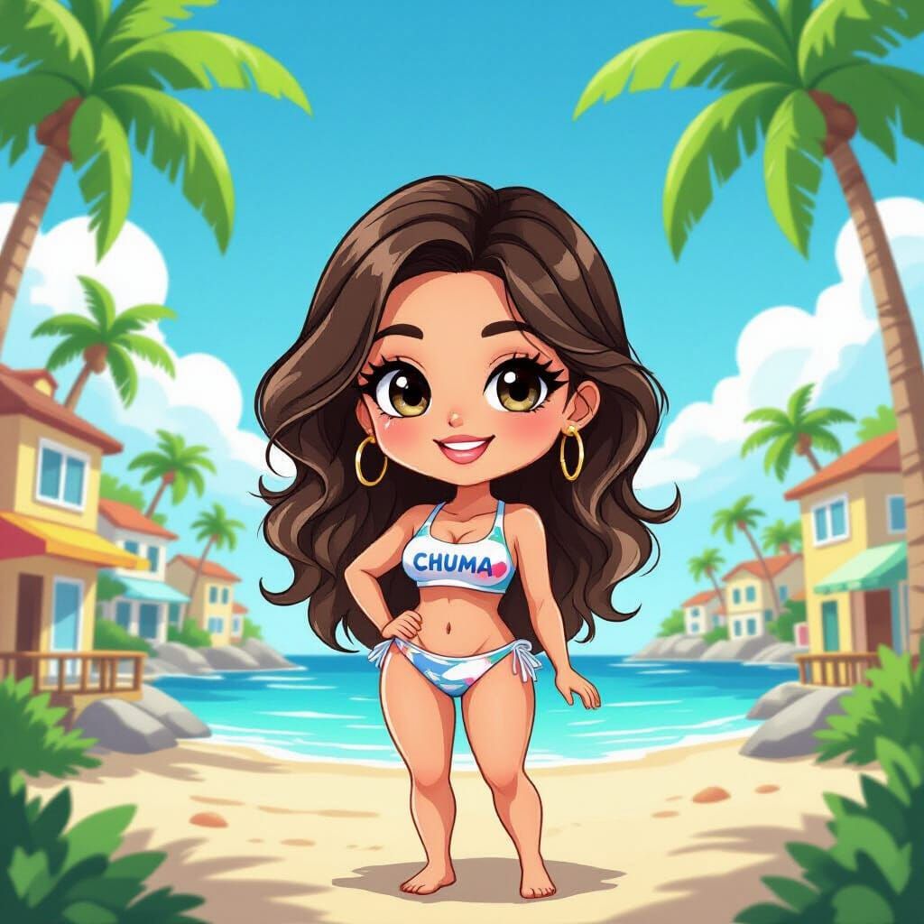 Chibi Art: Latina Woman on Summer Beach