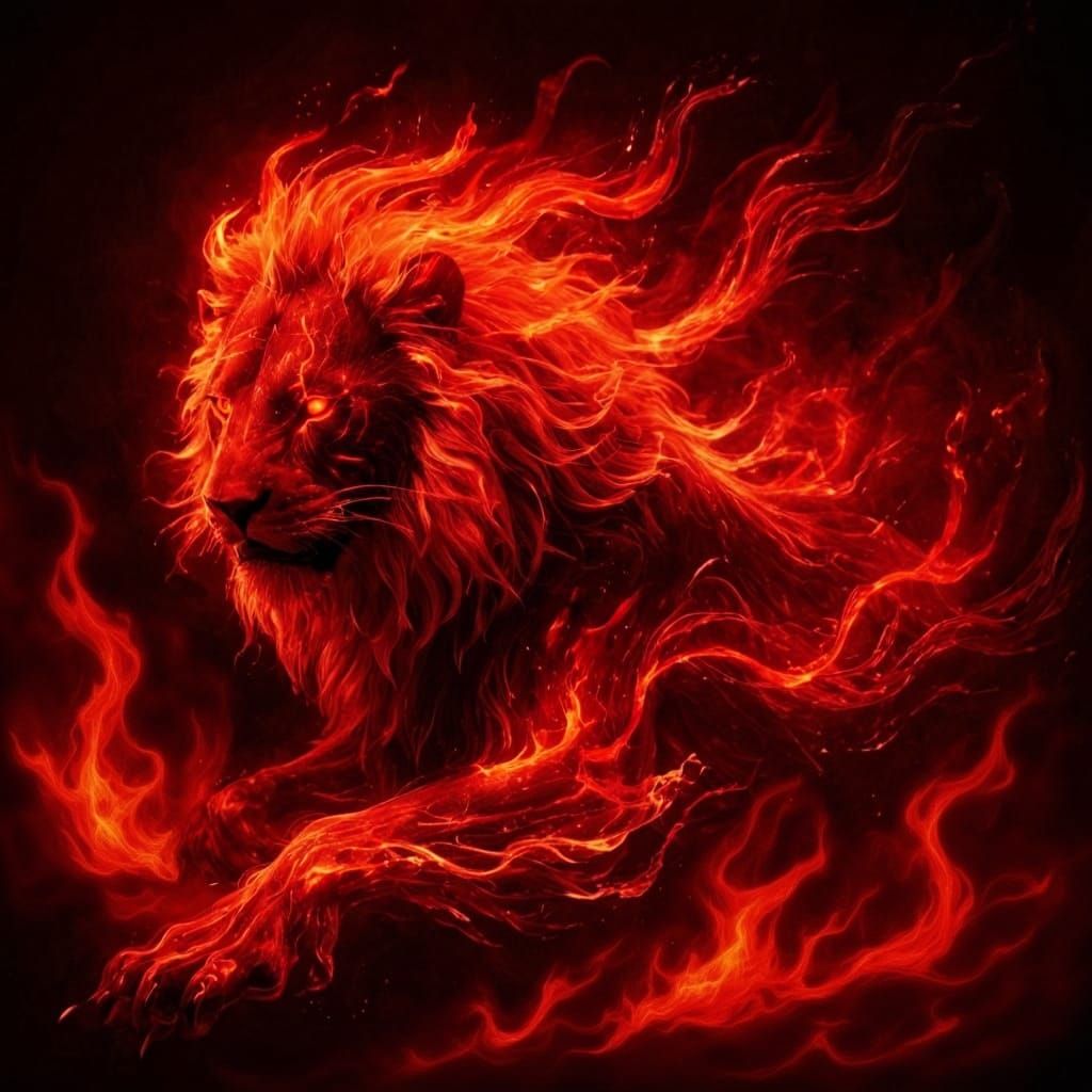 Ethereal Fire Lion in Dark Macabre Art Style