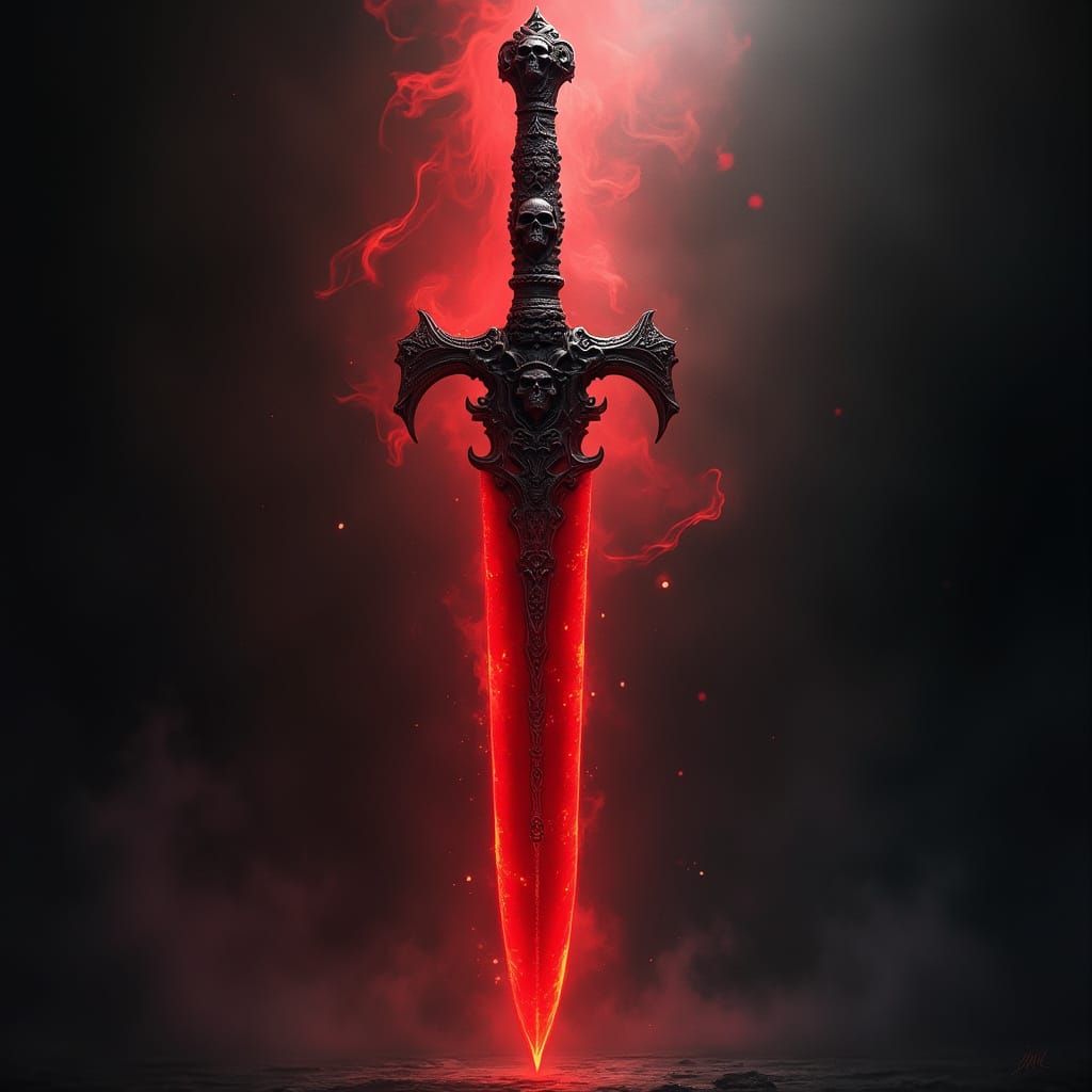 Vibrant Red Skull Sword in Dark Fantasy Style