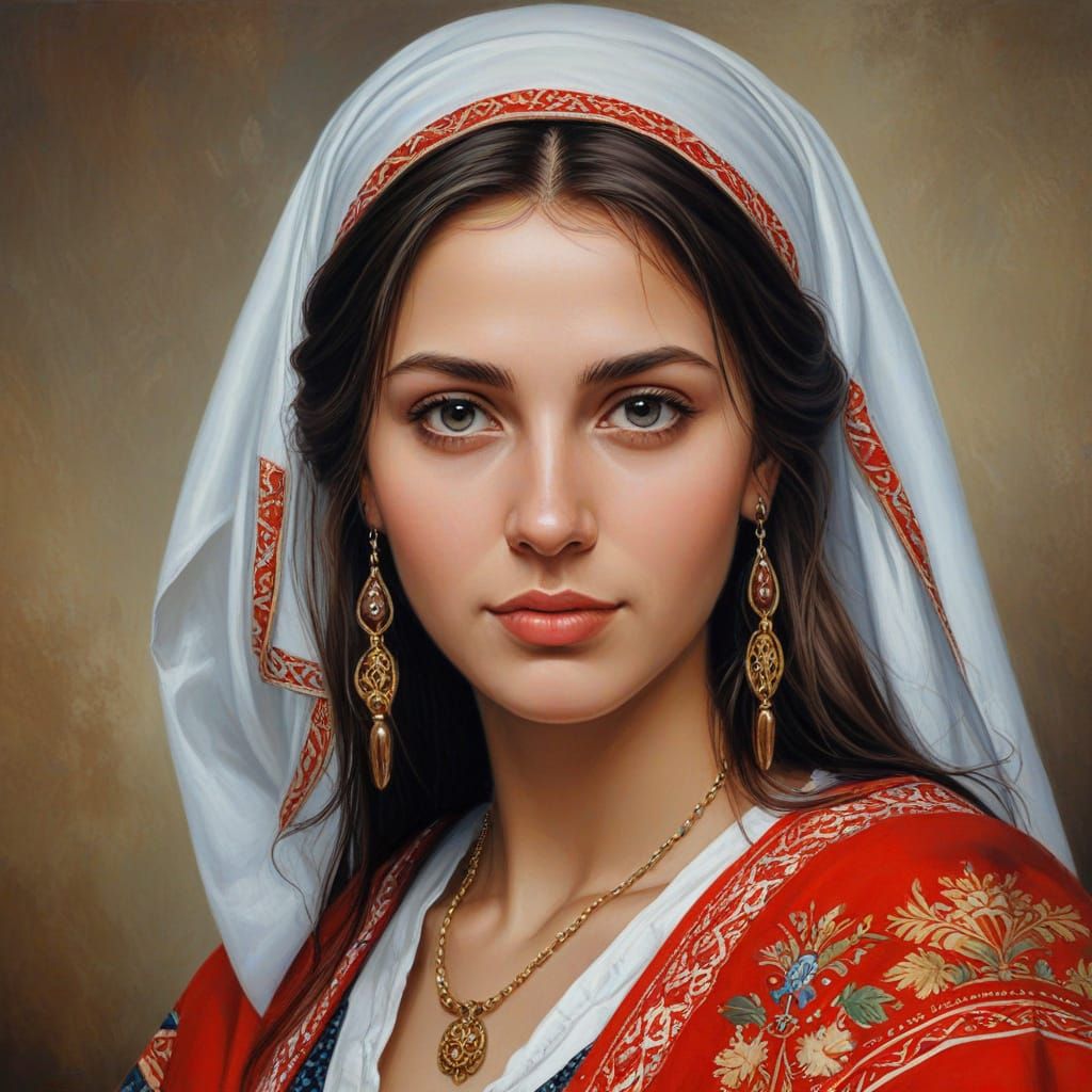 Serbian Woman in Traditional Garb, Sava Šumanović Style