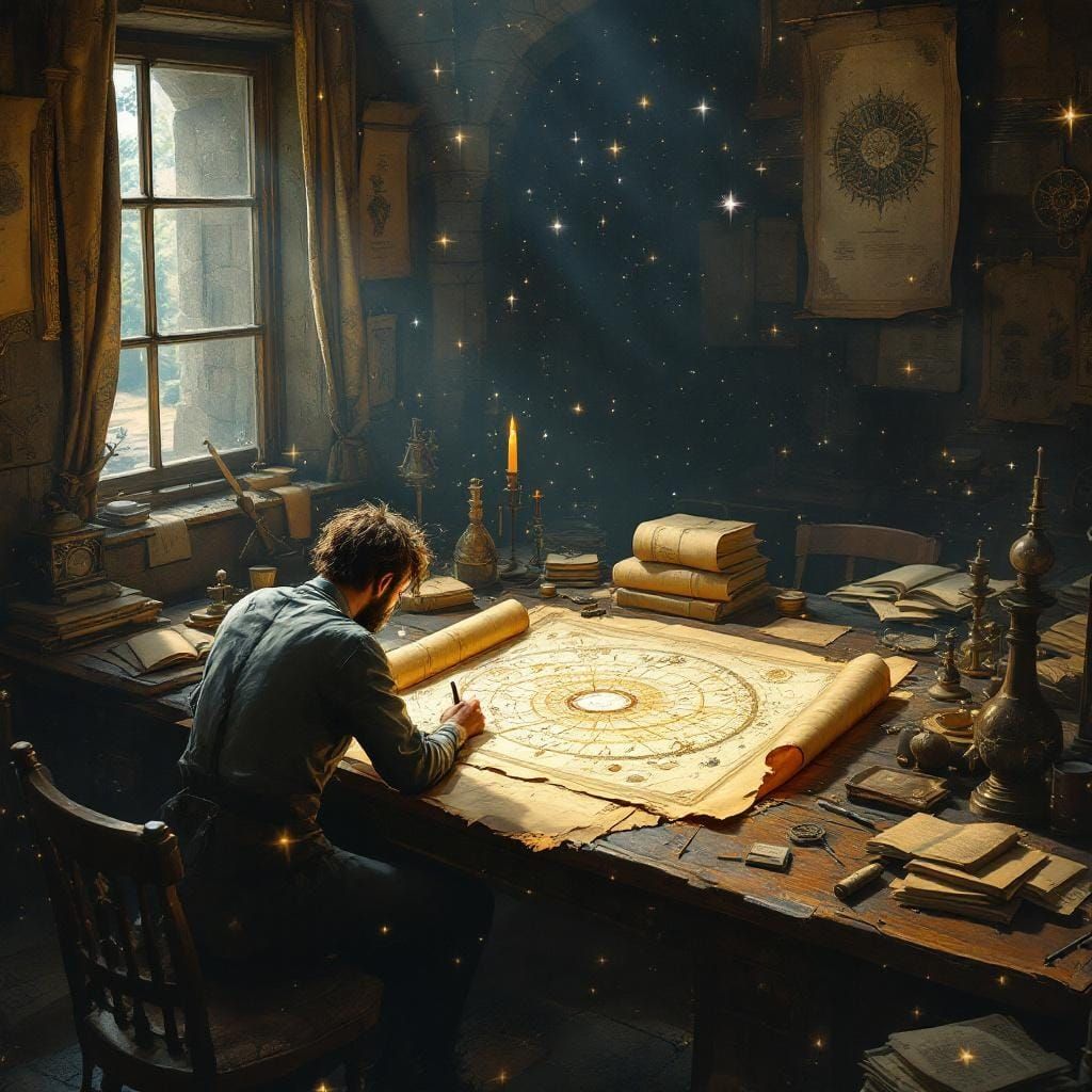 Celestial Cartographer Illuminated by Starlight