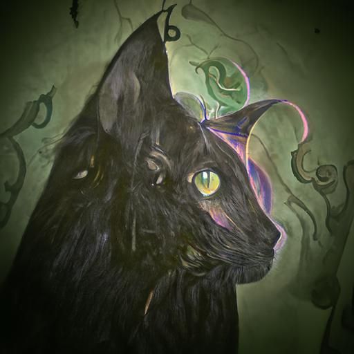 Art Nouveau Black Cat in Watercolor Style