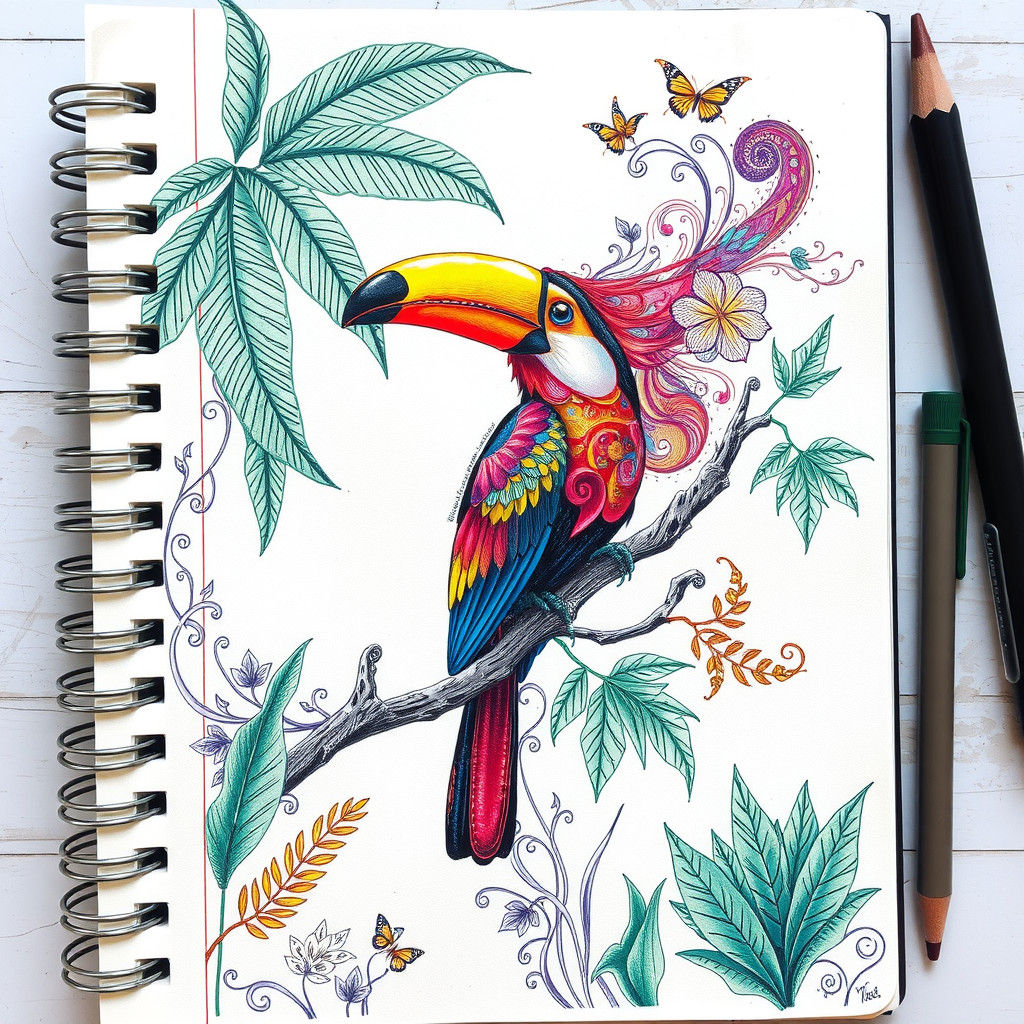 Majestic Toucan in 3D Doodle Art Style