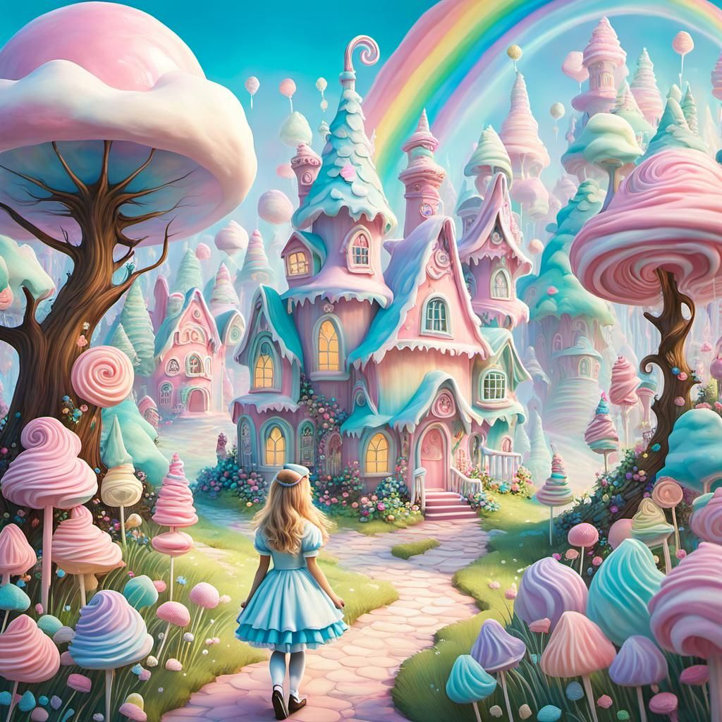 Enchanted Pastel Candyland with Chibi Girl