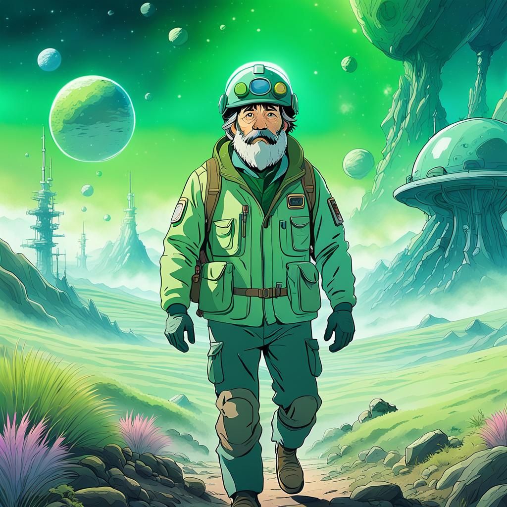 Geologist on Alien Planet in Studio Ghibli Style