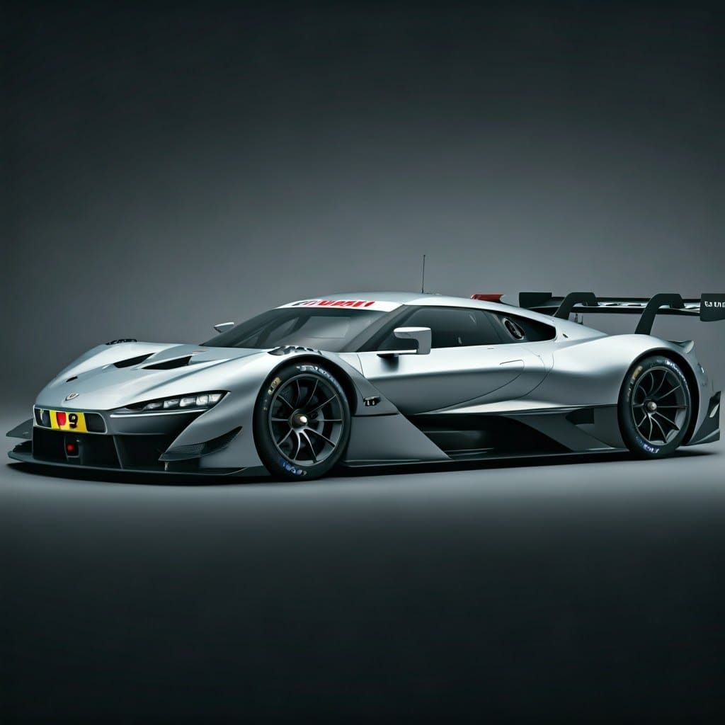 Futuristic Silver DTM Race Car: Hyperrealistic Studio Shot