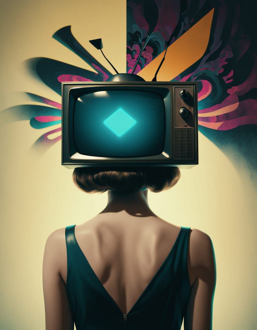 Surreal Person with TV Head in Film Noir
