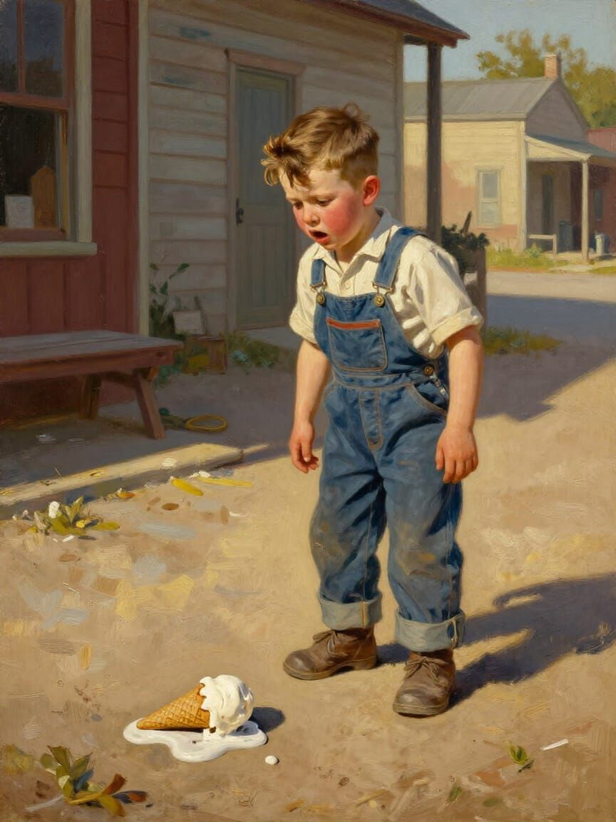 Boy's Shocked Reaction to Dropped Ice Cream in 1950s USA